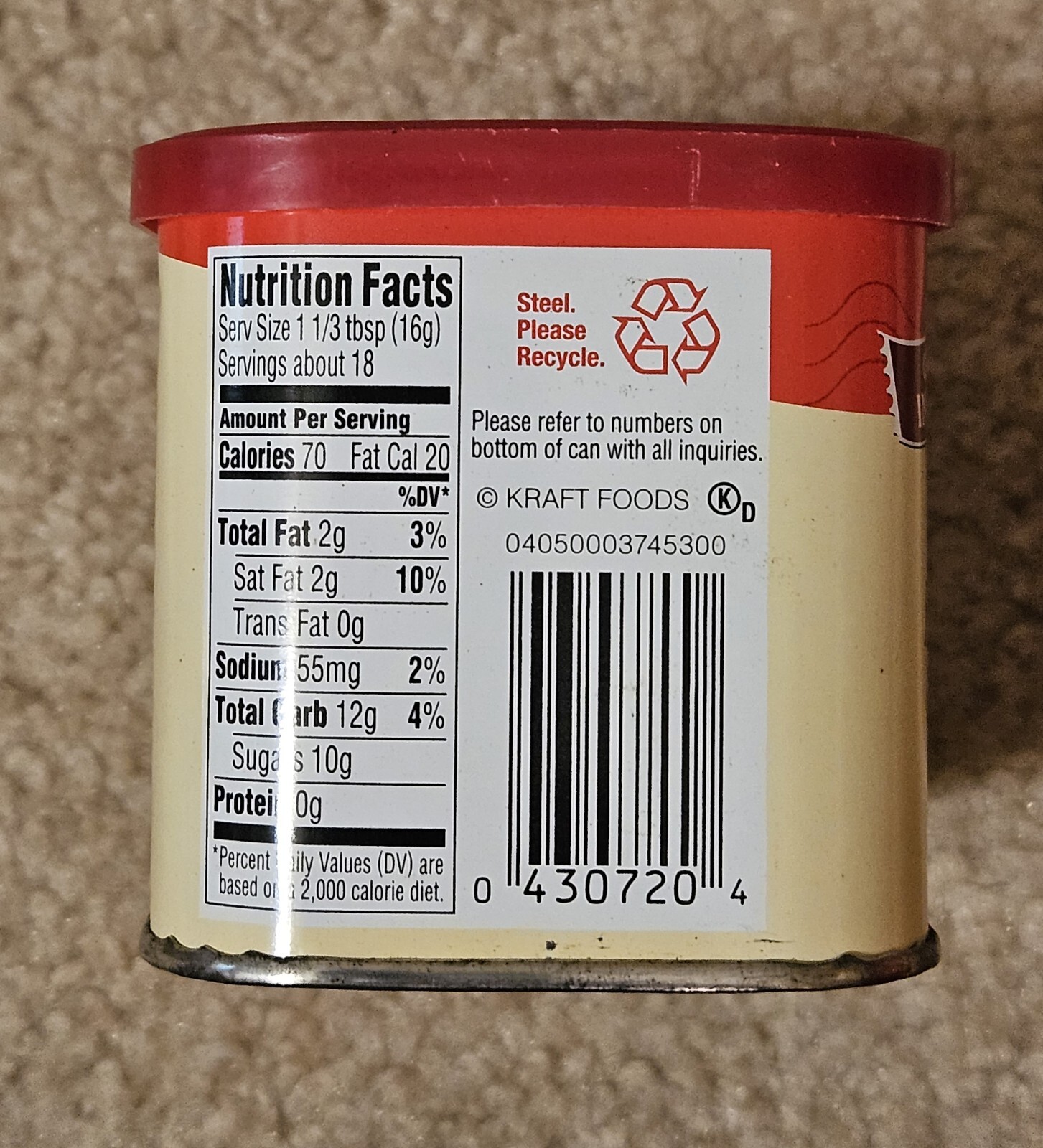 RARE General Foods INTERNATIONAL COFFEES Vintage Tin Hazelnut Cafe RED