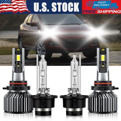 For Mazda CX-7 2008-2012 4X 9005 D2S LED HID Headlight Bulbs Hi Lo Beam 6500K