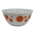 Vintage Hazel Atlas Orange Polka Dots Milk Glass 8” x 4” Mixing Bowl