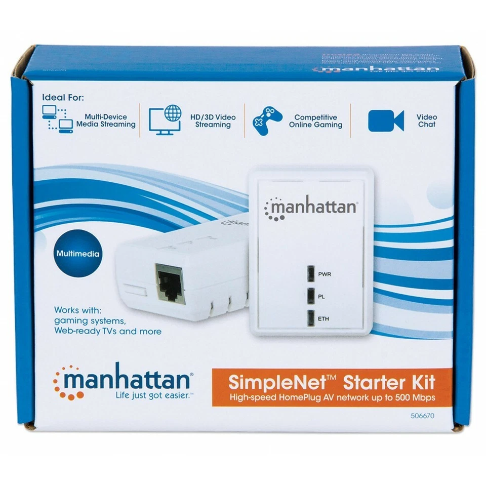 Kit Adattatori di rete Powerline Ethernet AV500 SimpleNet streaming e gaming - Imagen 2 de 3