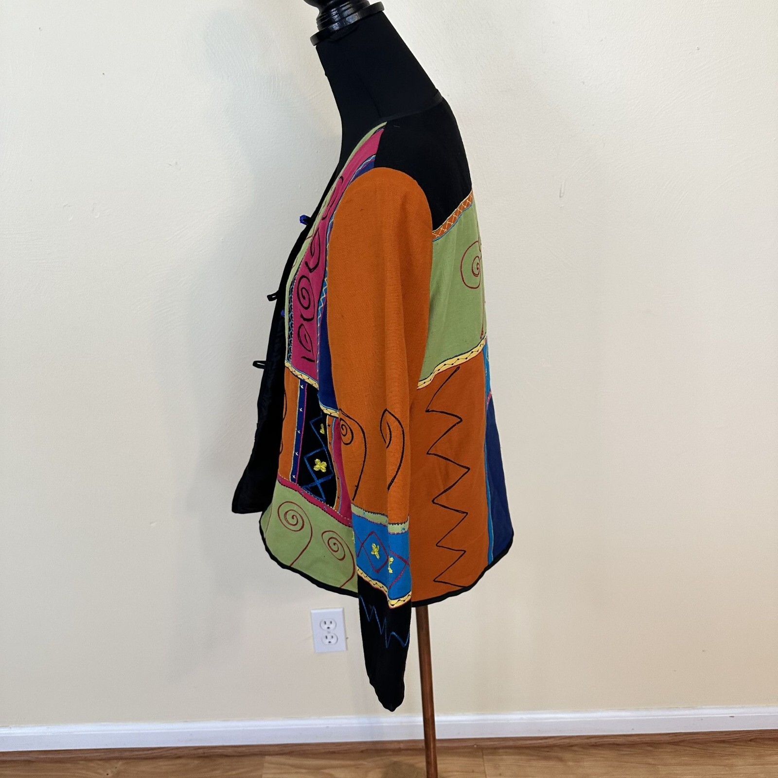 Womens Colorful Geometric Patchwork Jacket Button… - image 3