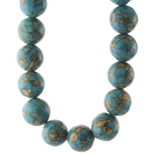 925 Sterling Silver Ball Clasp Bracelet / Natural 10mm Mosaic Turquoise 7.5" - Picture 2 of 3