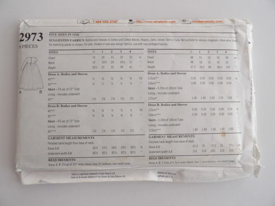 Style 2973 Kids Dress Size 1/2- 1-2-3-4 Uncut Sewing Pattern - Image 3 of 3