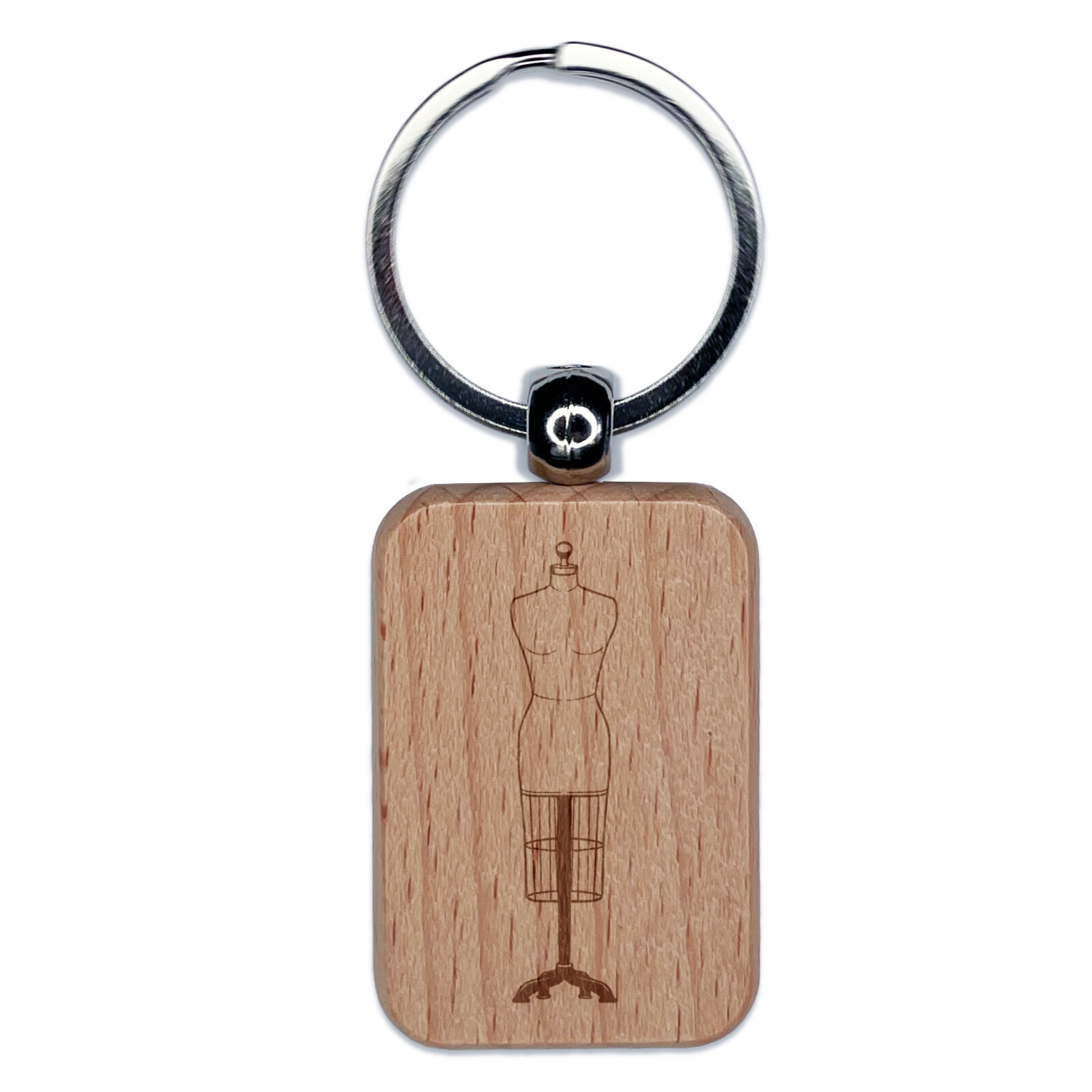 Engraved Wood Rectangle Dress Form Keychain Charm Fashion Template