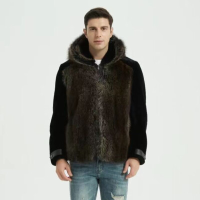Winter Hooded Mens Faux Mink Fur Short Coat Overcoat Outwears Zip American Style