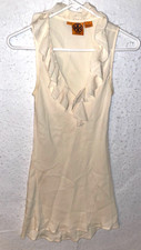 Tory Burch Sheer 100% Silk Sleeveless Top with Ruffle Detail Cream Size 2