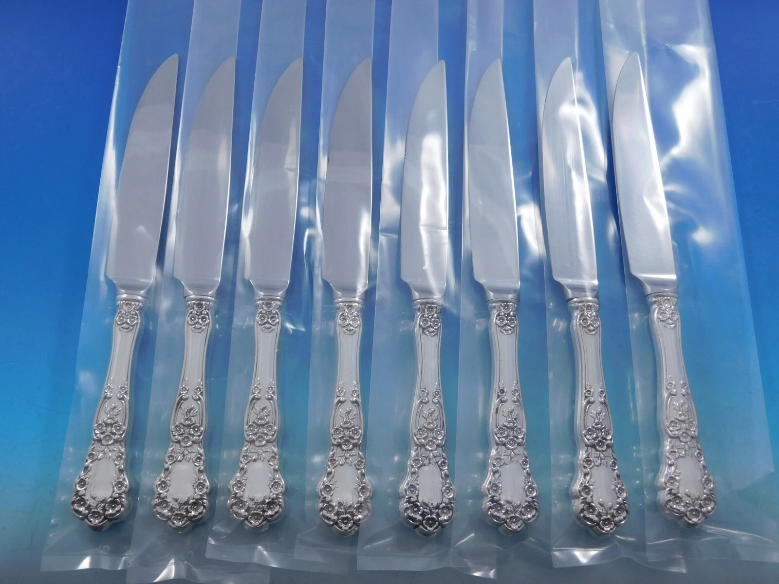 Buttercup by Gorham Sterling Silver Steak Knife Set of 8 Serrated Custom 8 3/8"