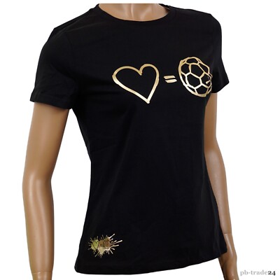 Puma Damen T-Shirt schwarz/gold Love Football Fan Shirt Herz Fußball Druck