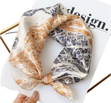 21"x21"Brown City Horse Print Pure Mulberry Satin Silk 12momme Scarf 53X53cm4-3