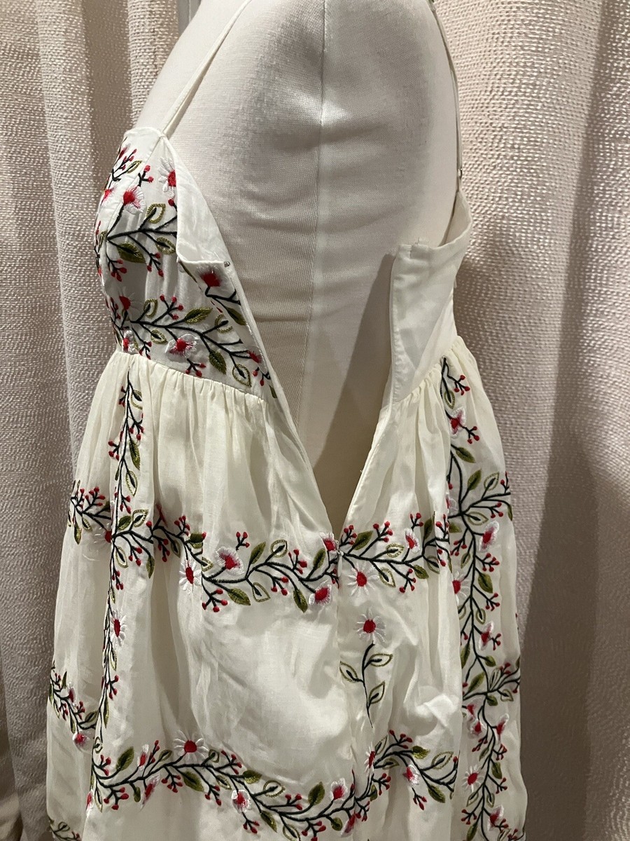 Anthropologie Samant Chauhan Square-Neck Floral Embroidered Mini Dress M  new