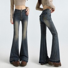 New Women's High Waist Denim Bell Bottoms Pants Stretch Slim Long Flared Jeans