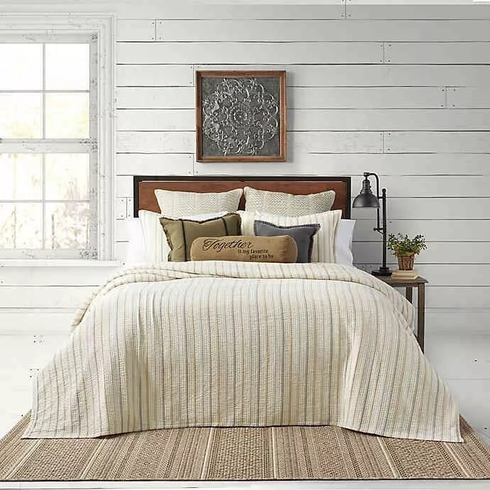 Bee Willow Yarn Dyed Stripes Lightweight 3 Piece Full Queen Quilt Set in Beige