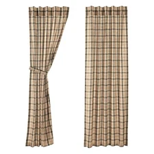 New Primitive Rustic DARK GREEN BROWN PLAID PANELS Drapes Curtains 63"