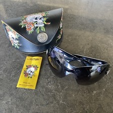 VTG Y2K Ed Hardy Skulls Hearts Roses Crystal Sunglasses  Case Tattoo Eyewear