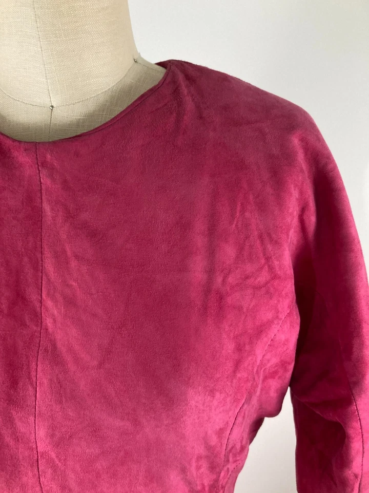 gianfranco ferre años 80 90 rosa caliente gamuza falda conjunto traje Foto 4 de 4