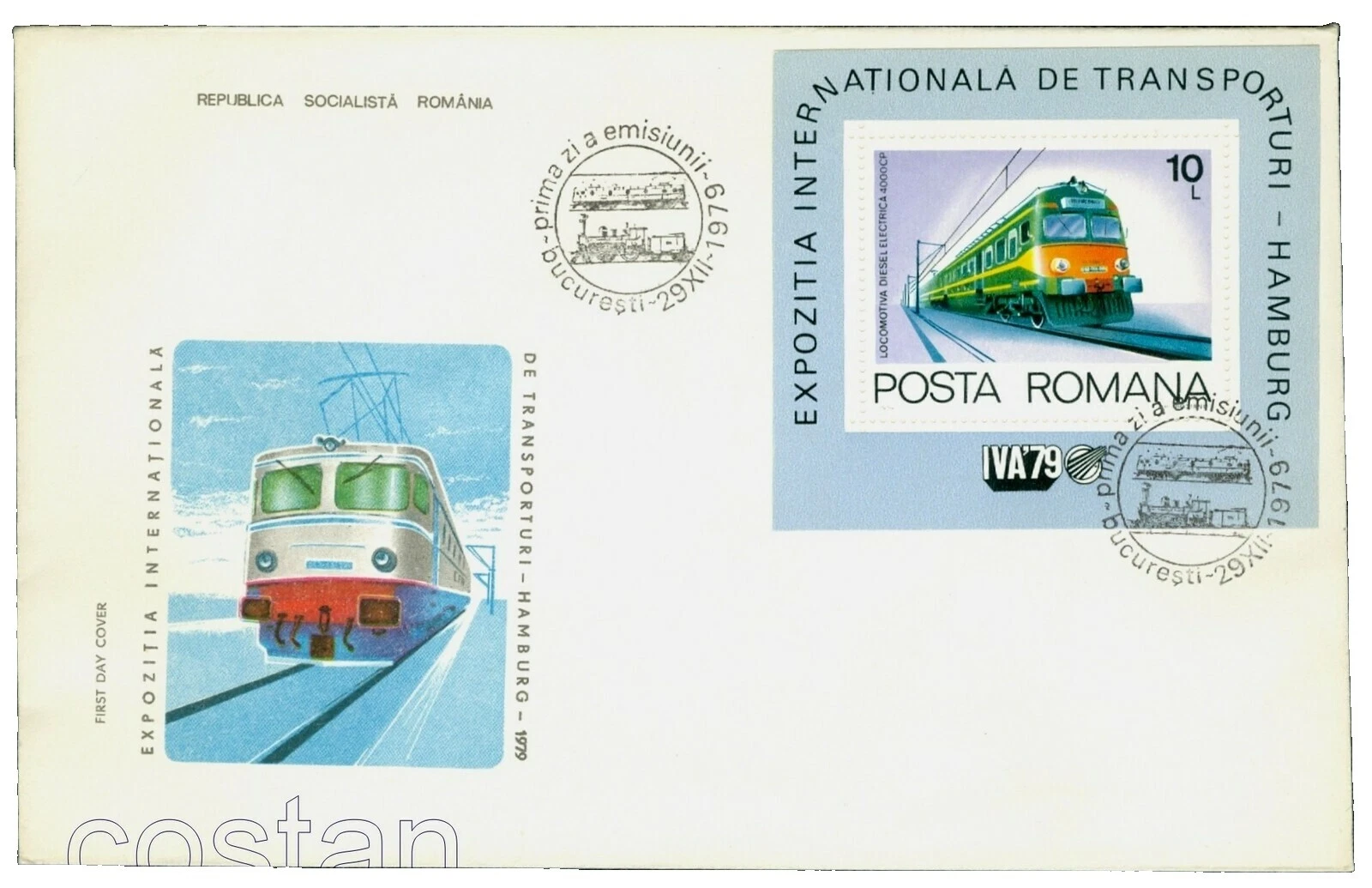 Trenes y ferrocarriles sobre de Primer Día Estampillas Rumanas