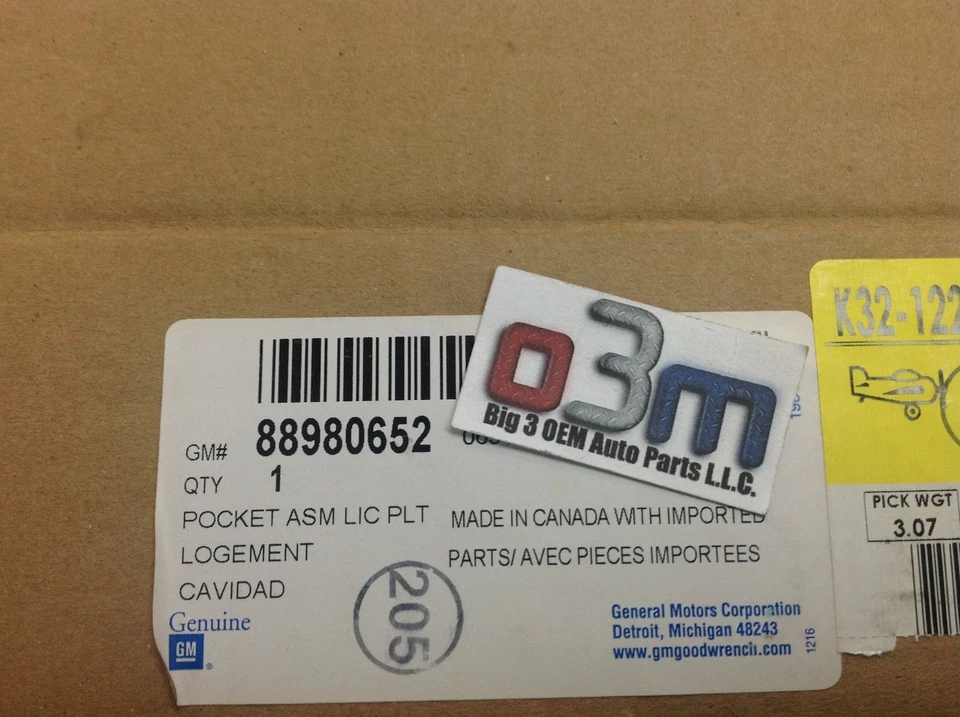 02-09 雪佛兰开拓者 GMC 特使升降门车牌口袋全新原始设备制造商 — 第 3/3 张图片