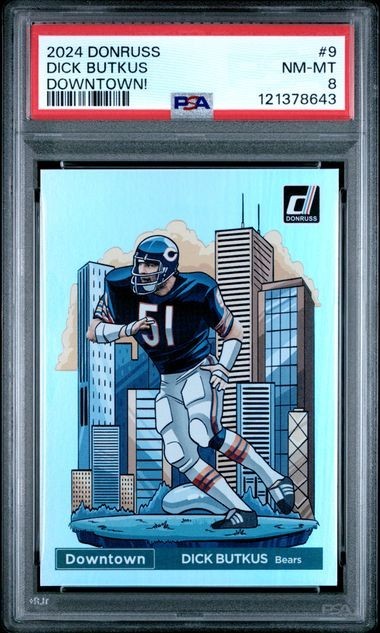 2024 Panini Donruss Football Dick Butkus Downtown Card #9 Graded PSA 8 Bears