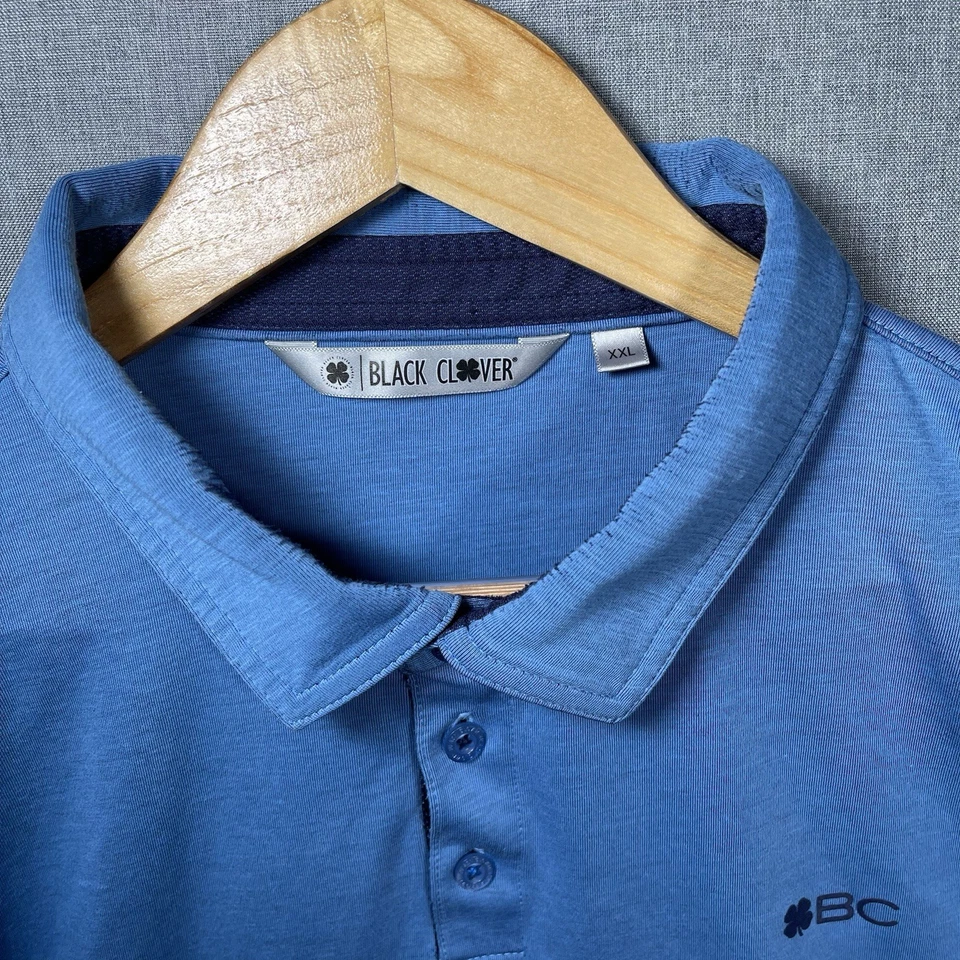 Camisa Polo Trébol Negra 2XL Azul Hombres Informal Ligera Transpirable Golf PGA Foto 3 de 4