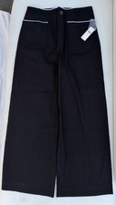 NWT Maeve Colette 29 High Rise Wide Leg Pants Magic Fabric Black White Piping
