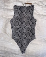 Skims Cling Matte Boatneck Bodysuit In Chrome Snakeskin Print Size Small NWT