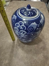 Festcool 12.5 In Blue and White Porcelain Floral Temple Ginger Jar Vase