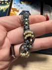 Vintage Florenza Costume Jewelry Bracelet Faux Pearls Blue Iridescent Rhinestone