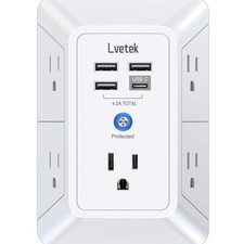 5 Outlet Extender Multi Plug Wall Outlets with 4 USB Charging Ports 1 USB C Out