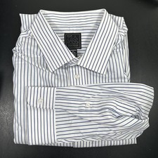 Jos A Bank Traveler Traditional Fit 17.5 33 White/Navy Blue Stripe Dress Shirt