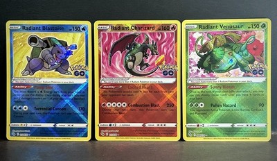 Radiant Charizard 011/078, Blastoise 018/078, Venusaur 004/078 Set - Pokemon Go