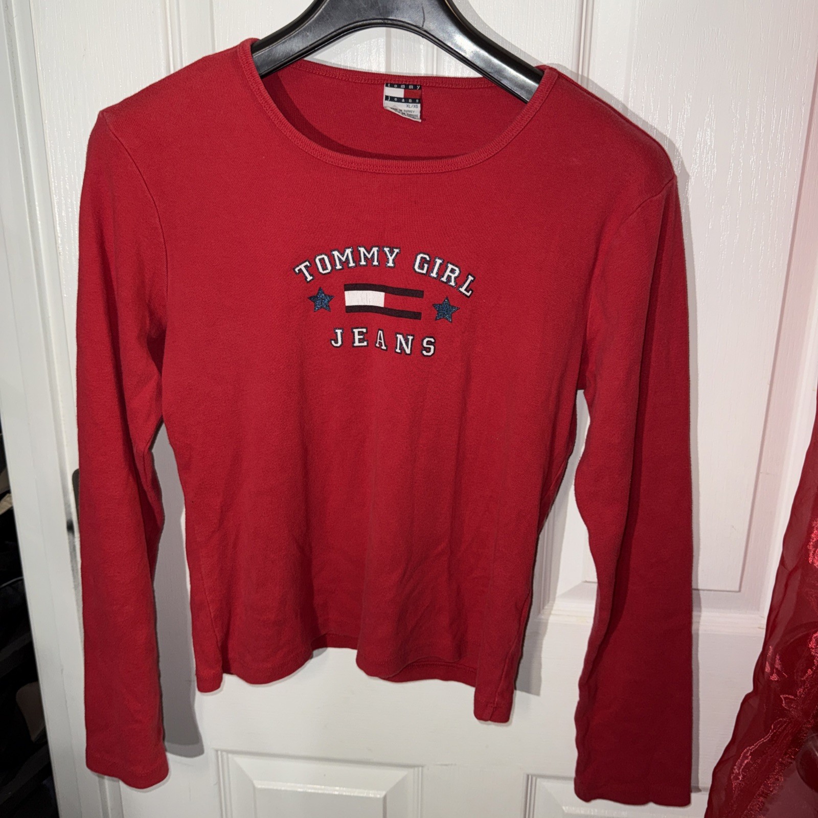 Tommy Girl Jeans Red Long Sleeve T-Shirt Girls Extra Large Red