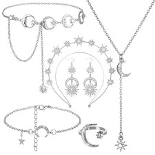 Glenmal 6 Pcs Crown Moon Star Headband Celestial Earrings Belt Tiara Jewelry for