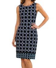 Liz Claiborne Dress Womens 6 Blue Black White Geometric Sheath Career Dress