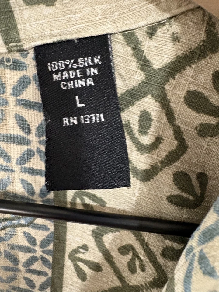 Camisa Hawaiana Brandini Abotonada Hojas Marrón Floral 100% Seda Talla L Foto 3 de 4