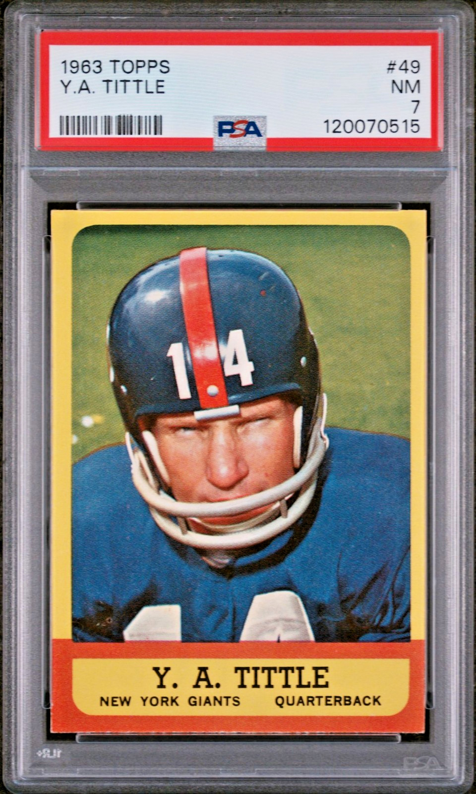 1963 Topps #49 Y.A. Tittle Giants-FB HOF PSA 7 - NM