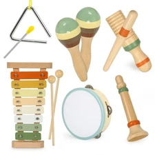 Musical Instruments Set Toys for Toddlers 1-3 - Neutral Colors Wooden Montess...