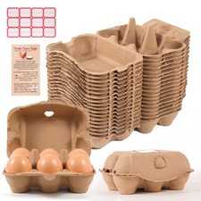 40 Pack Half Dozen Egg Cartons Bulk 6 Count, Empty Natural Paper Pulp Egg Car...