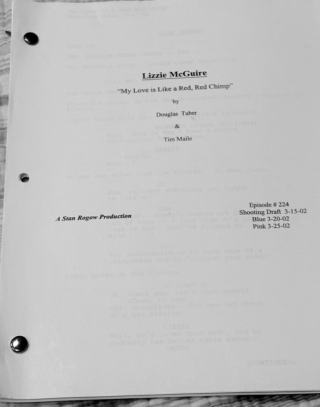 "Lizzie McGuire" TV Script – "My Love Is A Red Red Chimp" - Disney- Hilary Duff