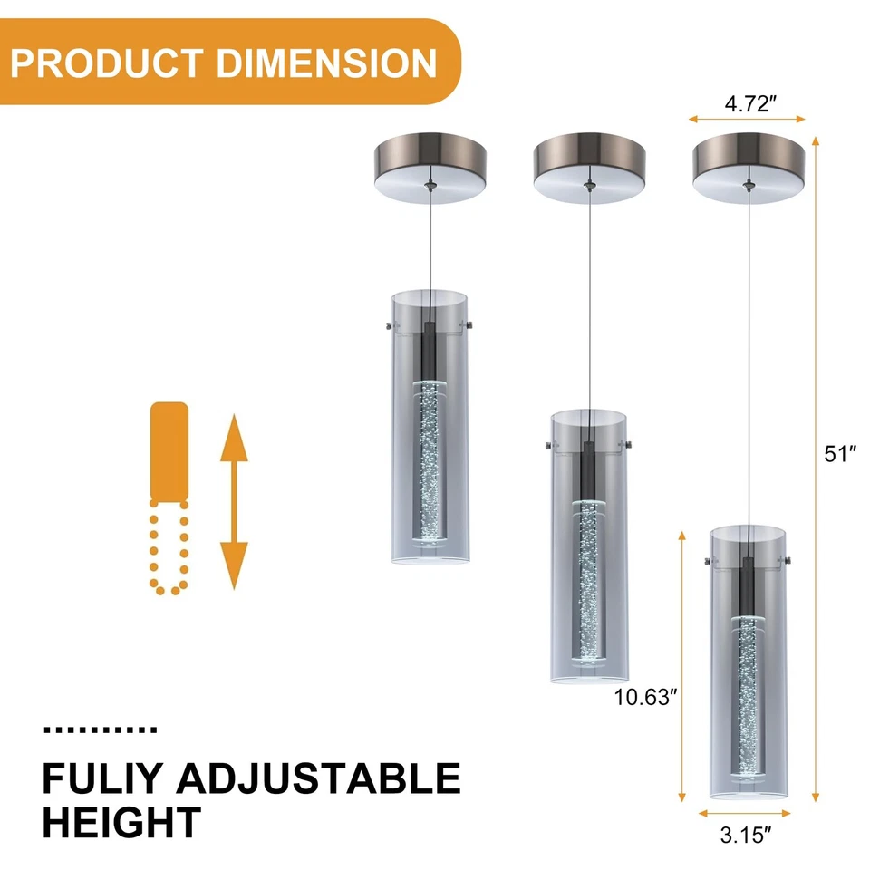 ** NUEVO Lámpara Colgante Moderna | Acero Inoxidable | Vidrio Gris / Burbujas ** Foto 4 de 4