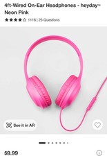 NEW SEALED heyday Wired Headphones Neon Pink 3.5mm Aux Plug