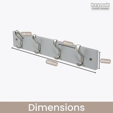 Coat Rack Wall Door Mounted, 4 Coat Hooks on 38cm Wooden Board, Clothes Hanger