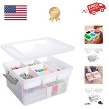 17 QT Plastic Storage Box with Removable Tray Craft Organizers and Storage Cl...