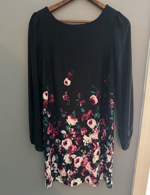 White House Black Market Dress Size 4 Black & Pink Floral; Above the Knee