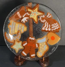 Peggy Karr Christmas Cookies Glass Gingerbread Platter Santa Cookie Plate HTF