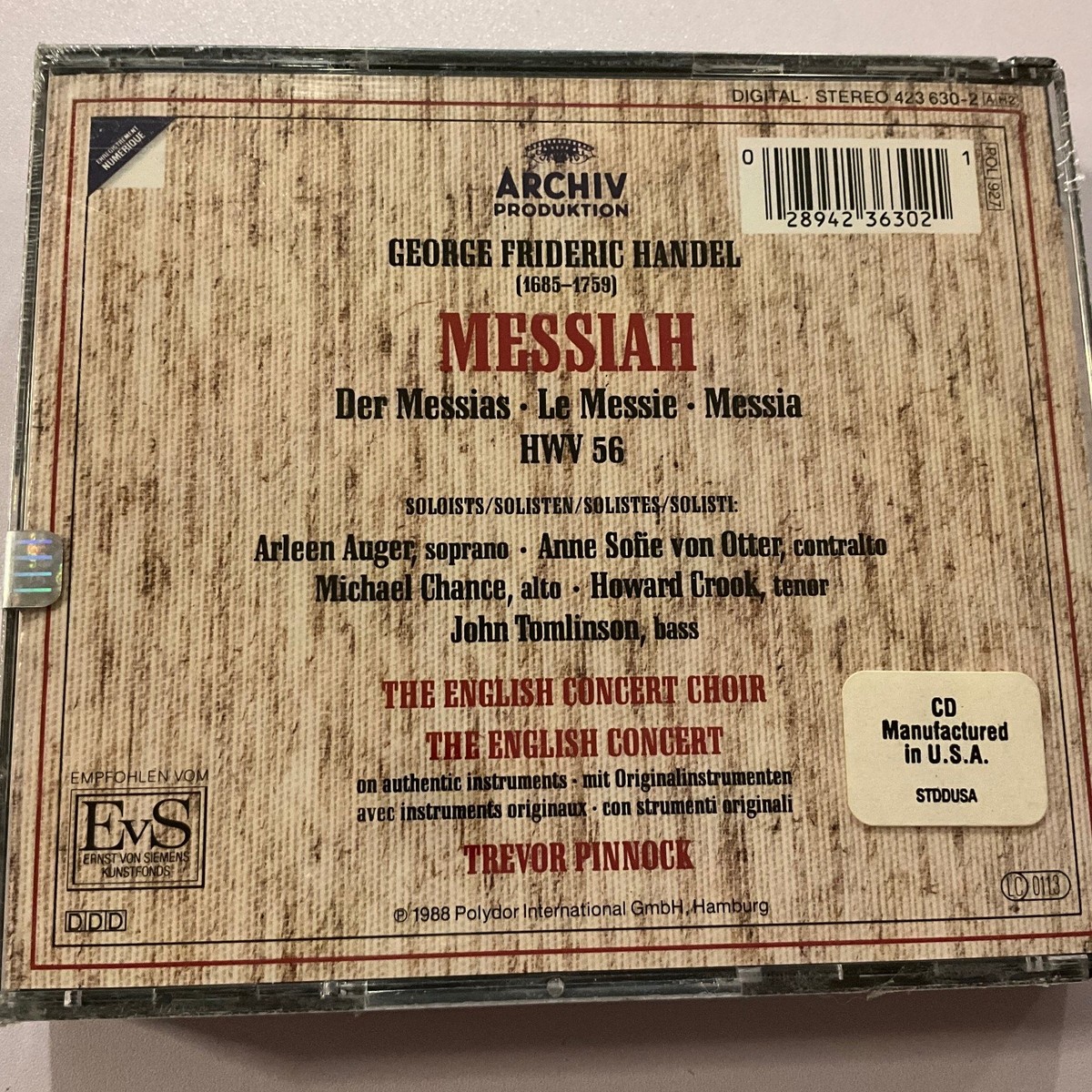 Messiah by Handel / Pinnock / English Concert (CD, 1990) for sale