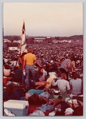 Found Photo Large Outdoor Music Festival Crowd Stage Hippie Era Scene