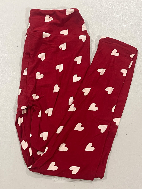 Women’s Red/White Heart Print LuLaRoe Leggings - One Size