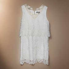 Everly Dress Womens Large White Sleeveless Lined Floral Embroidered