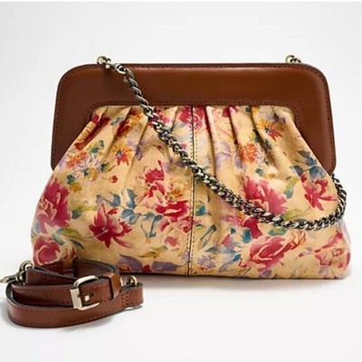 Patricia Nash Zelia Floral Leather Chain Strap Should Handbag Aegean Blooms Tan
