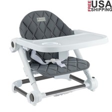Portable Folding Booster Seat Adjustable Height Toddler Safety Easy Clean Tray